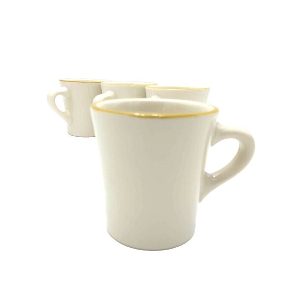 Diner Mugs 1950s Syracuse China of Canada Yellow Trim Heavy Set of 4 Porcelain - Picture 3 of 7
